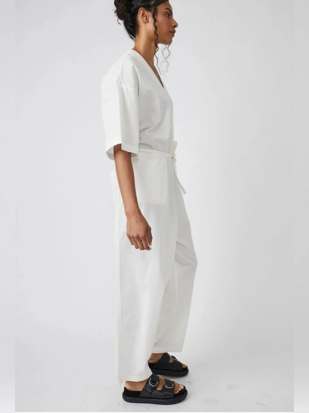 Free People White Cotton V-Neck Short Sleeve Belted Jumpsuit Romper Womens S